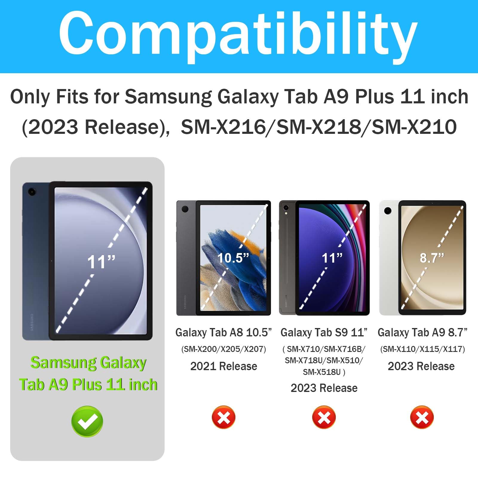 Case for Galaxy Tab A9 Plus Case Samsung Galaxy Tab A9 Plus 11 Kids Samsung Tablet with Screen Protector Stand Thickned Cornor Impact Protection Tab A9+ 11 Inch Cover, Red Blue