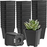 JOIKIT 120 Pack 3 Inch Black Square Nursery Pots, Plastic Plant Seedling Pot with Drainage Hole Saucers, Small Nursery Transplant Starter Planter for Indoor Outdoor Garden Office Balcony