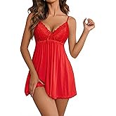 Avidlove Women Nightgown Sexy Sleepwear Lace Chemise V-neck Modal Babydoll Lounge Dress