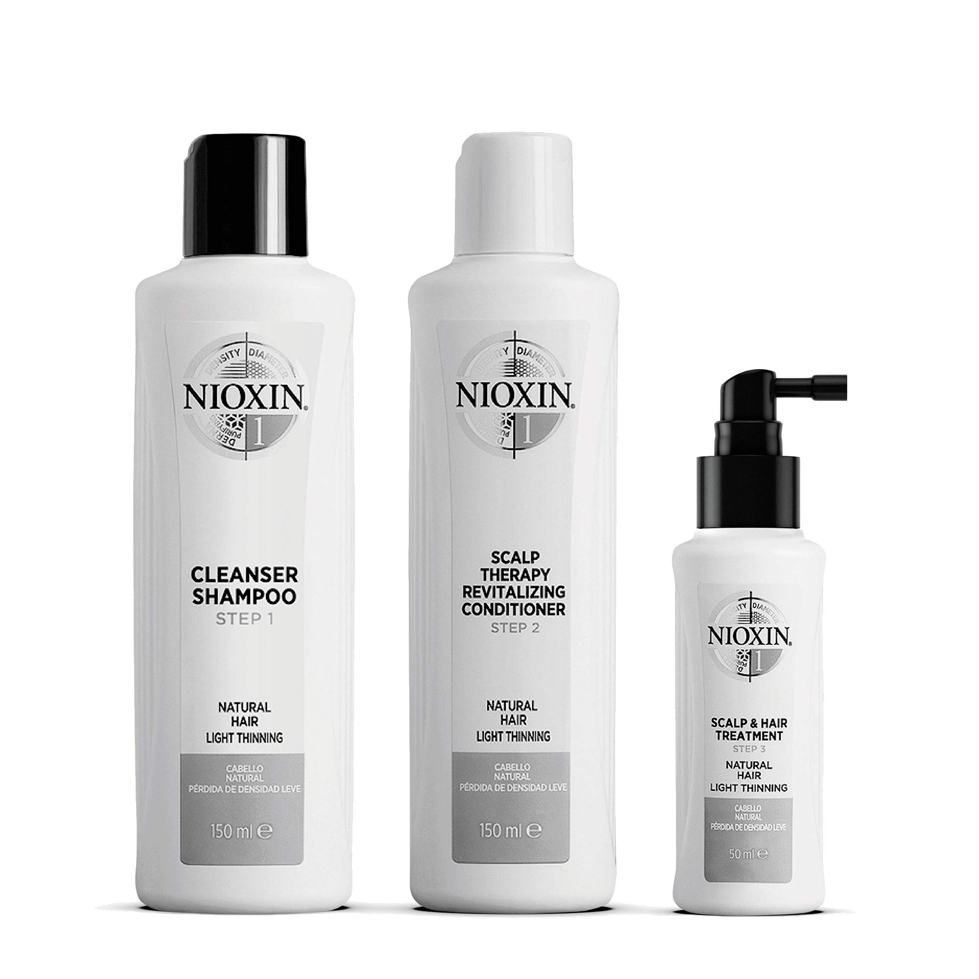 Nioxin 3-Part System, System 1 Natural Hair with Light Thinning, Hair Thickening Treatment, Scalp Therapy, Trial Kit