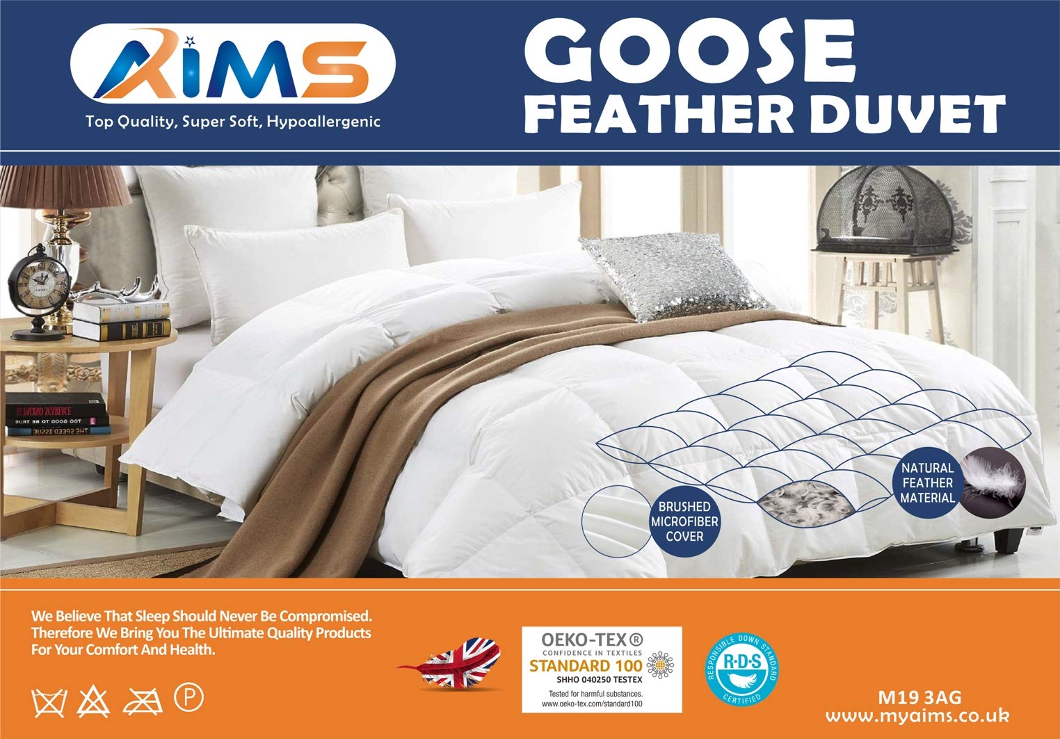 GOOSE Feather Down Quilt 13.5 Tog Deluxe Duvet | Best Hotel Quality | Super Soft | Warm and Cosy | Anti Allergy | Computer Quilted Construction, Self-fabric piping (Double)