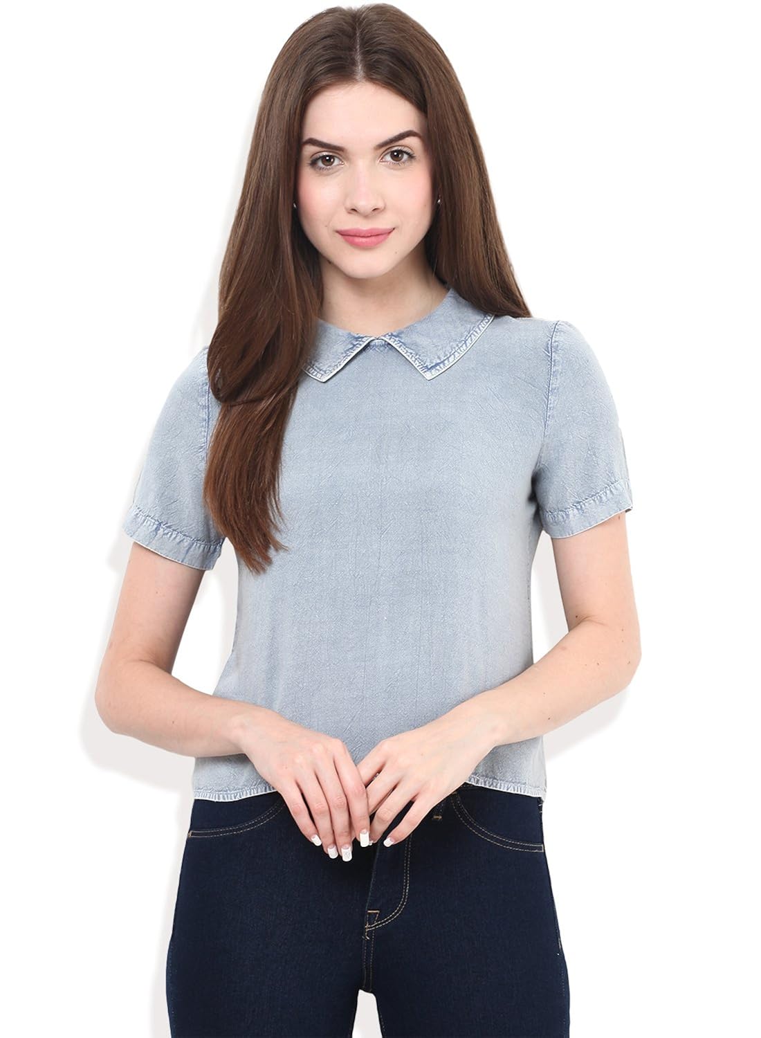 free & young shirt collar crop top with back tie up