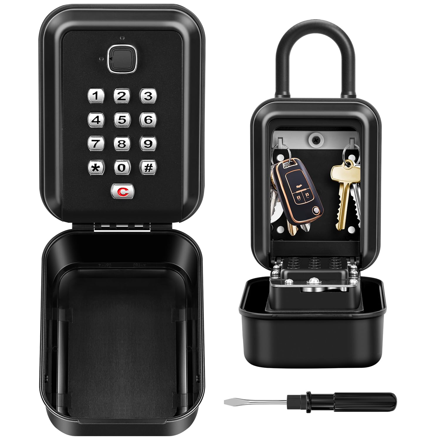 LUROON Key Safe with Shackle Key Lock Box Outdoor Extra Large Key Box Police Approved Lockbox 12-Digit Combination Key Storage Box with Weatherproof Cover for Home Garage Office School