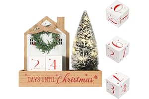 HOMIRABLE Christmas Tree Countdown Block LED Lighted 99 Days Until Christmas Wreath Calendar Tabletop with Timer Number Date Rustic Wooden Home Decor Holiday Xmas Ornament Desk Decoration Gift