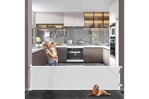 Veraste Retractable Baby Gate,Mesh Baby Extra Wide Gate,Extra Long Dog Gate,33" Tall,Large Extends up to 165" Wide,Child Safety Extra Large Gate for Doorways, Stairs, Indoor/Outdoor（White,33"x165"）