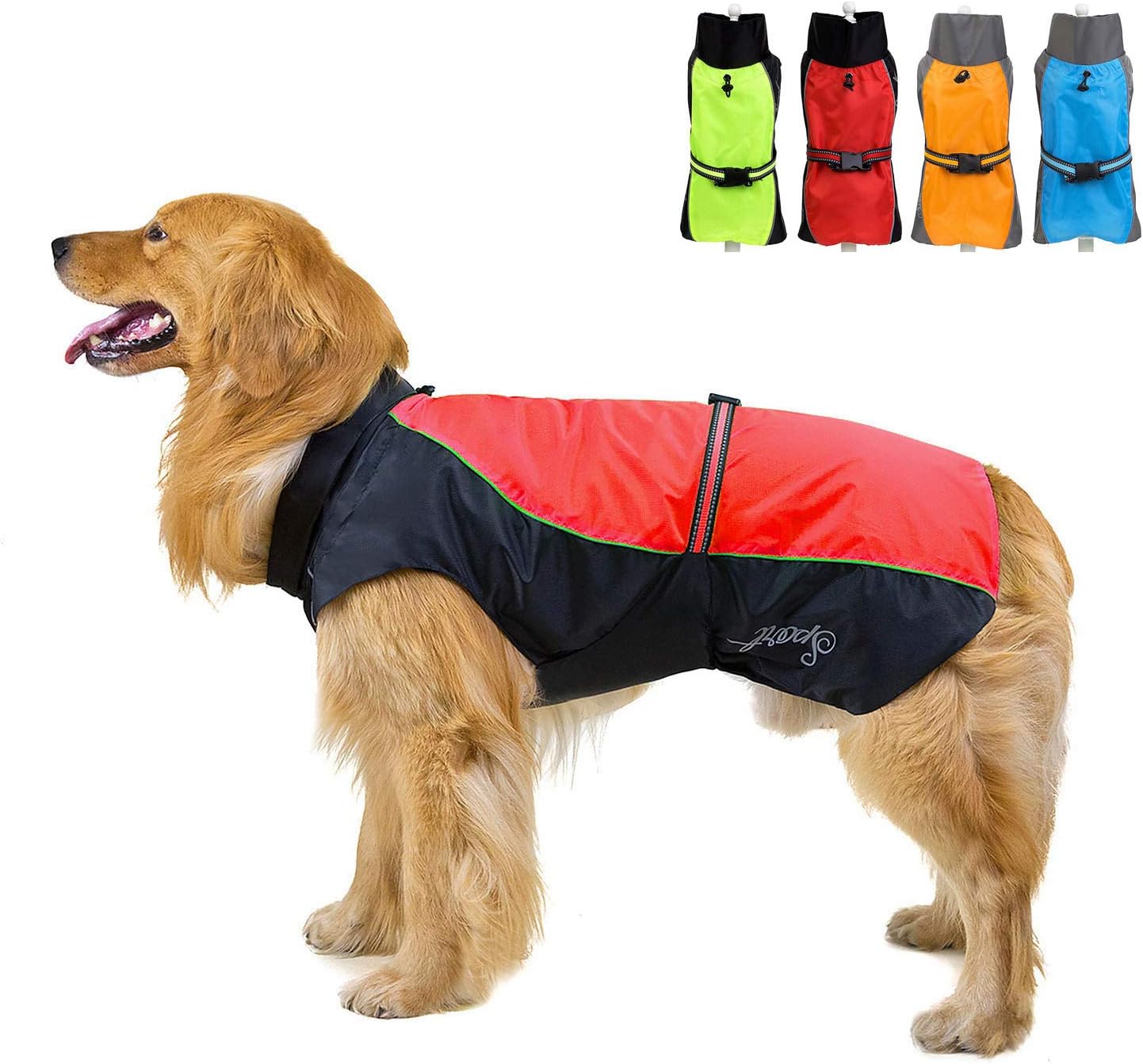 Zunea Waterproof Dog Raincoats for Medium Large Dogs Lightweight Reflective Jacket Safty Coat Windproof Mesh Lined Vest Clothes Outdoor Hunting Hiking Apparel for Wet Days Red 3XL