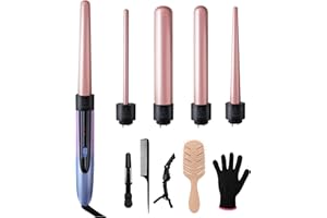 AOMAY Curling Iron Hair Curler with 5 Interchangeable Barrel Curlings Wand Set with Hair Brush Styling Tool Women Gift for Wife Wavy Curl Salon Ceramic Tourmaline barra de cera para (Multicolored+V2718)
