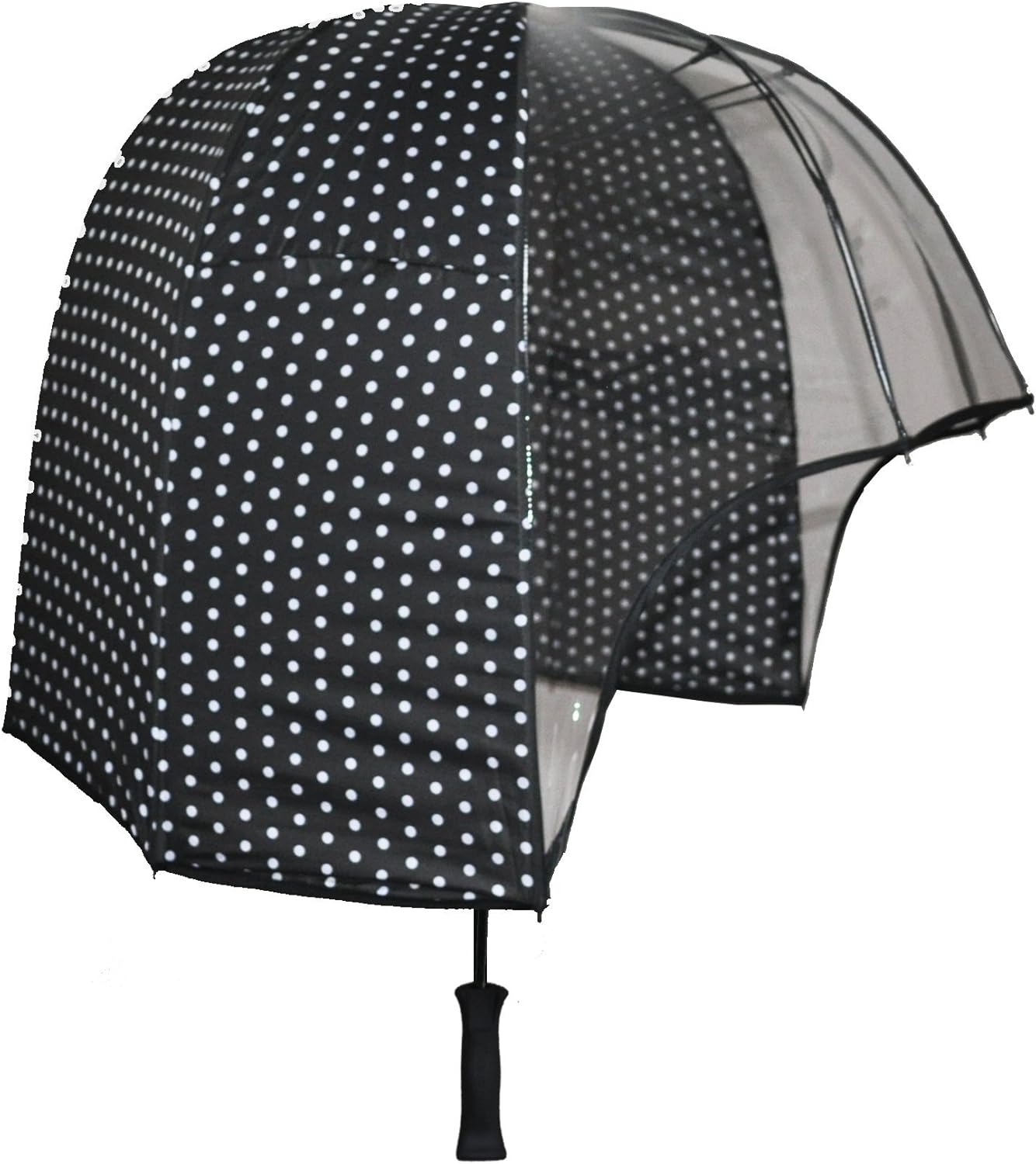 windproof dome umbrella Black polkadot tested strong lightweight