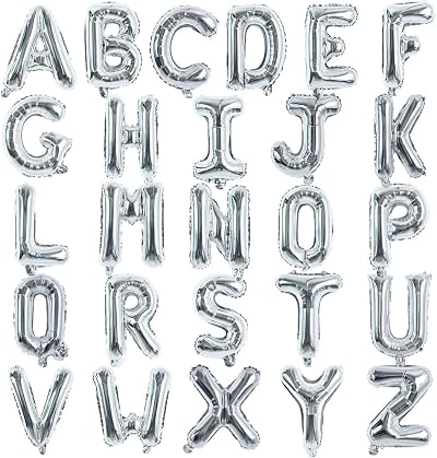 TONIFUL 16 Inch Letter Balloons 52 Pieces Silver A-Z Alphabet Foil DIY Banner