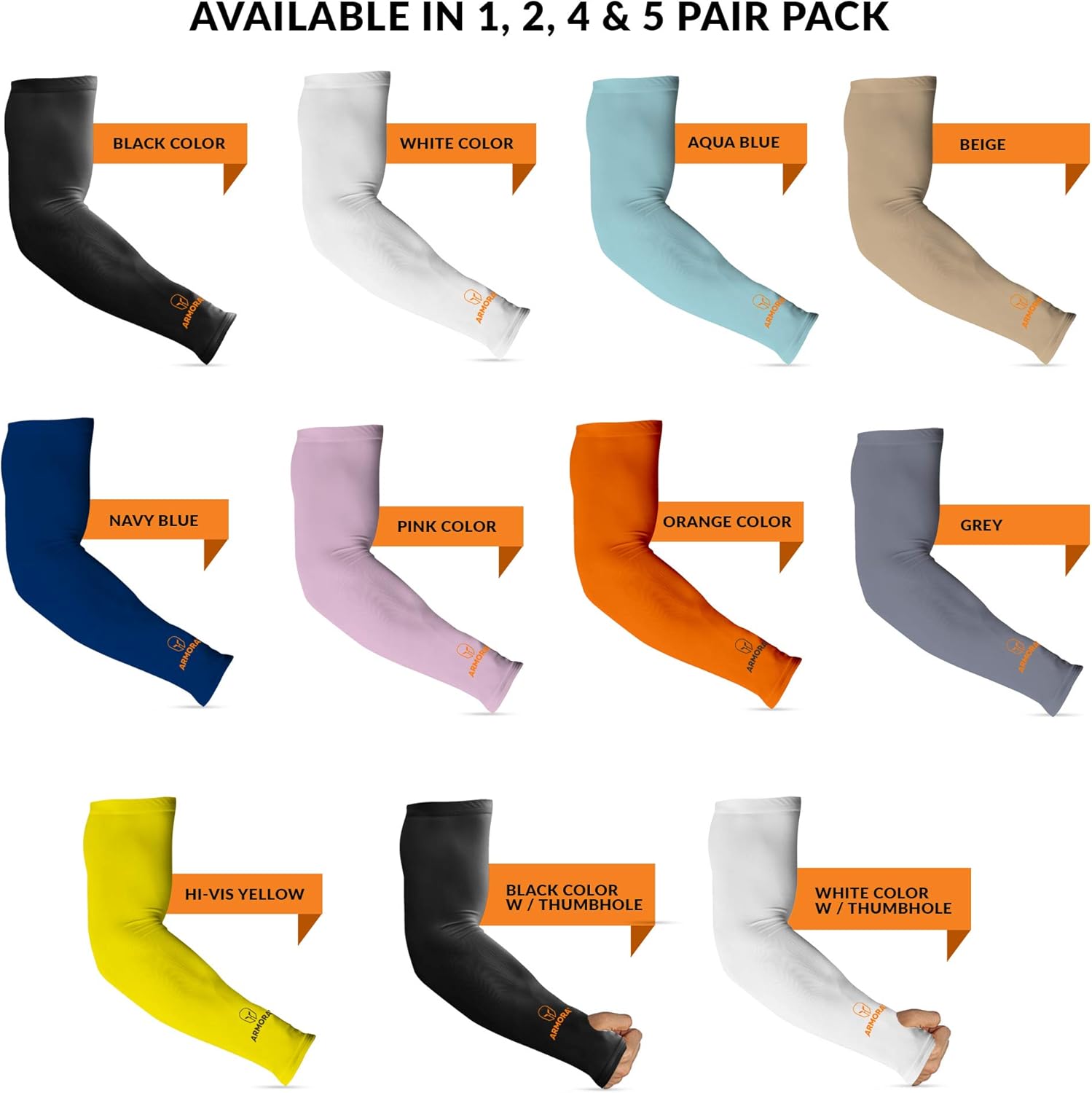 ARMORAY Arm Sleeves for Men or Women Basketball Golf Running Football Cycling (White+Gray 2 Pair) : Sports & Outdoors