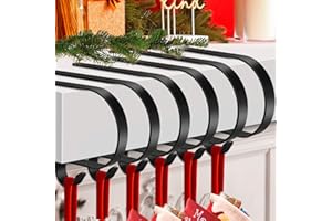 KMUYSL 6 Pack Christmas Stocking Holders - Adjustable Mantle Hooks for Fireplace, Lightweight Stocking Hangers, Non-Skid Holders for Christmas Decoration (Black)