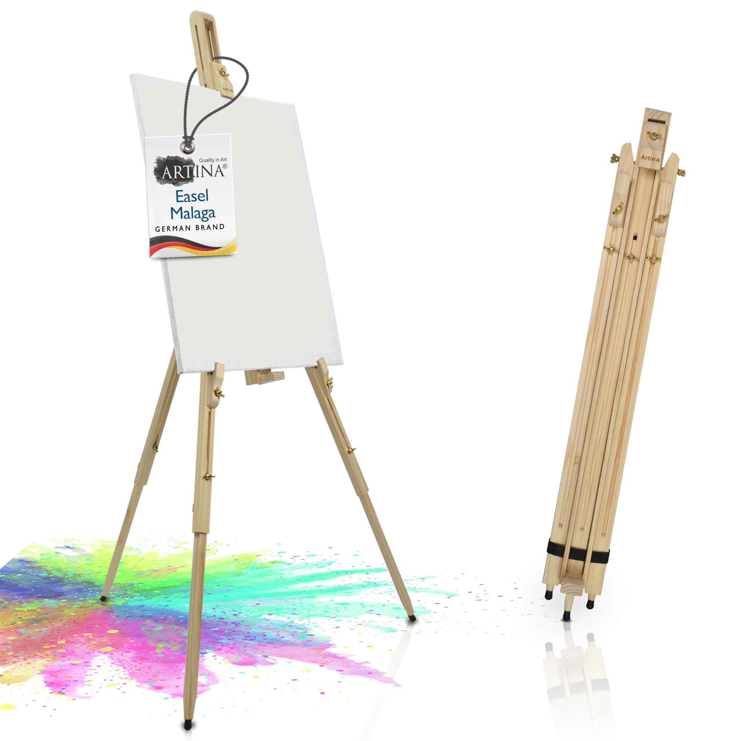 Artina Outdoor Easel Malaga Pinewood Lightweight Canvas Holder Portable – Painting Easel for on the Go Tripod Wooden Easel Canvases up to 100cm