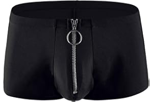 xxxiticat Men's Sexy Underwear Zipper Boxer Briefs with Pouch Low Rise Open Front Panties See Through Stretch Short Lingerie