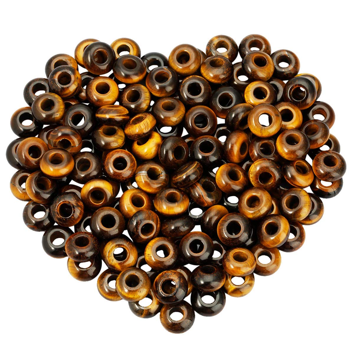 mookaitedecor 20pcs 14mm Natural Tiger's Eye Round Large Hole Gemstone Beads for Jewellery Making, 6mm Hole Loose Rondelle Crystal Stone Beads for Crafting European Bracelet Macrame DIY Projects