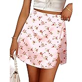 Zeagoo Womens Mini Skirts Elastic High Waisted Satin Silk A-Line Zipper Split Slit 2025 Party Skirt