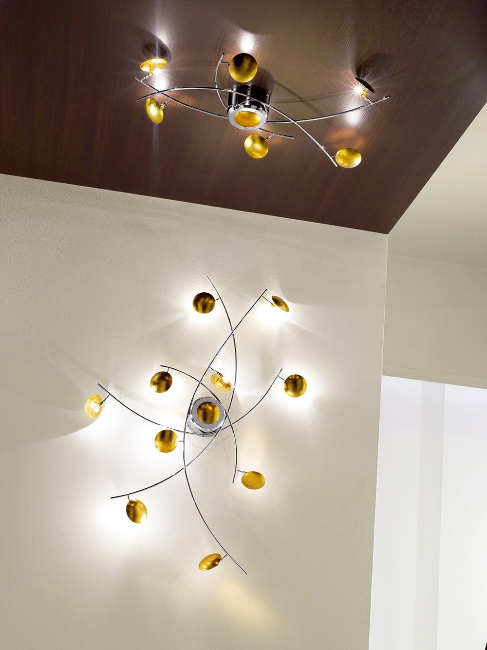 Sikrea Eclipse Wall Light 10 Gold Leaf Lights + Chrome