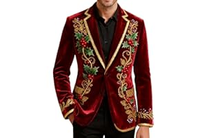 Mens Christmas Blazer One Button Casual Fashion Xmas Print Corduroy Suit Jacket Notch Collar Winter Coat for Party
