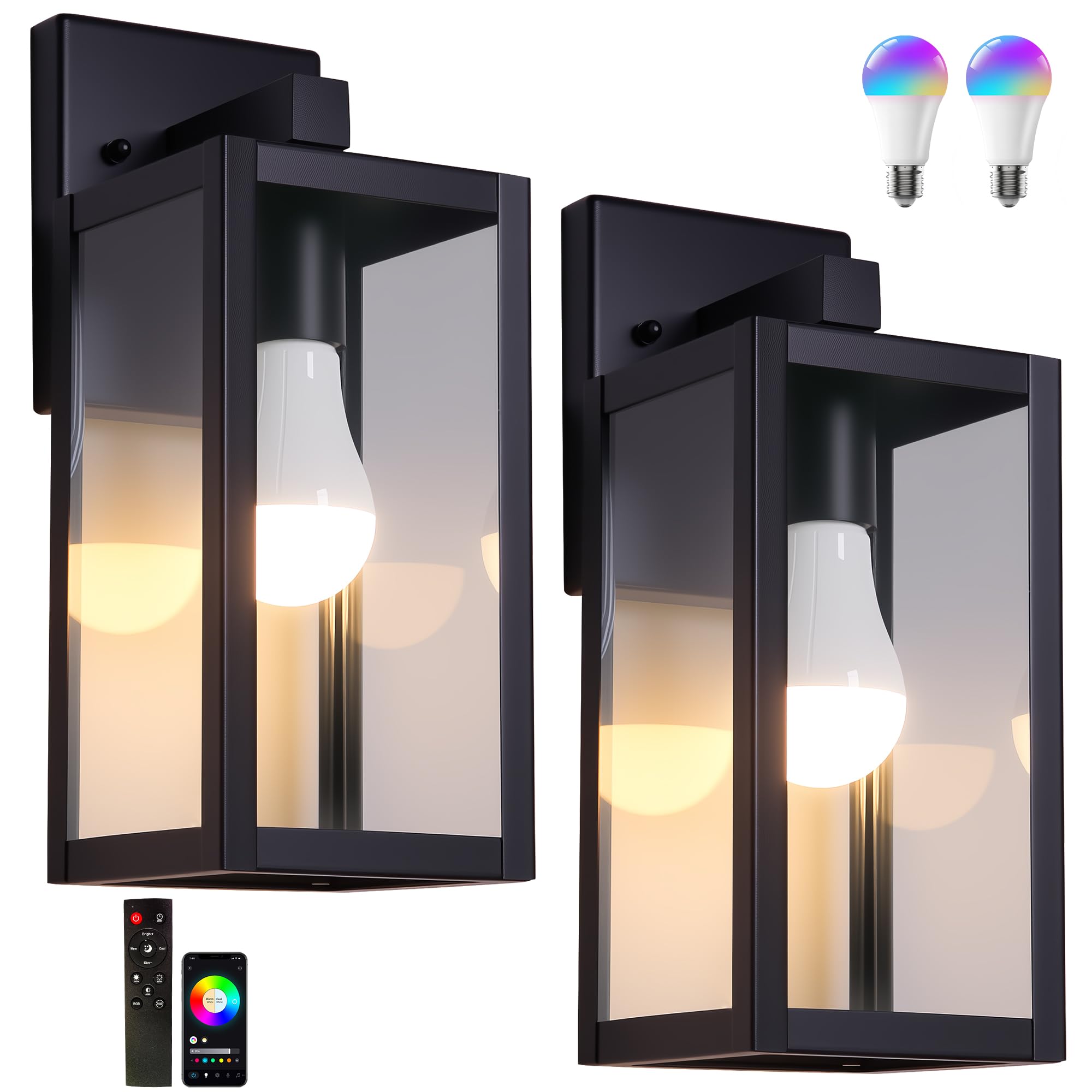 Photo 1 of Kainozoic Outdoor Wall Light with Smart Bulb Exterior Lighting Fixtures Waterproof Porch Lights Outdoor Anti-Rust Wall Lantern with Clear Glass Outside Lights for House -2 Pack