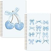 CNhoqc Lined Spiral Journal Notebook - 2pcs Blue Coquette Aesthetic Preppy Hardcover Spiral Bound Journaling Notebooks College Ruled Thick Paper Work School Supplies Note Taking Lined Pages Women Men