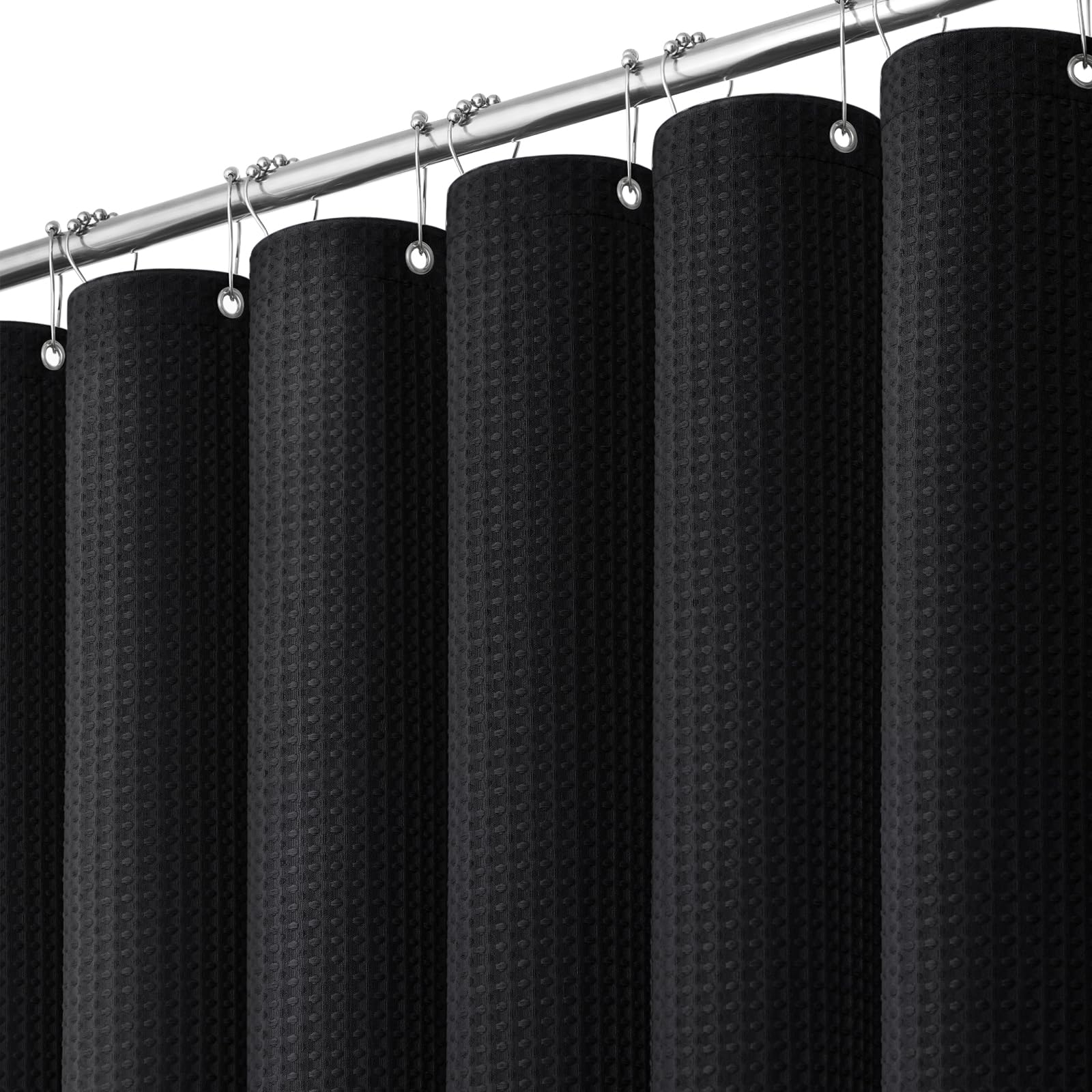 Dynamene Waffle Shower Curtain 256 GSM Heavy Duty Fabric 72"x72" Black