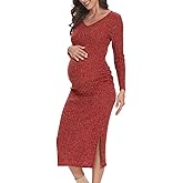 LAHILO Long Sleeve Maternity Sweater Dress for Fall Winter Baby Shower & Photoshoot - Women's Pregnancy Maternity Dresses