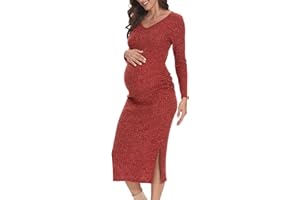 LAHILO V Neck Side Ruch Knit Ribbed Maternity Bodycon Dress，Maternity Dress for Baby Shower