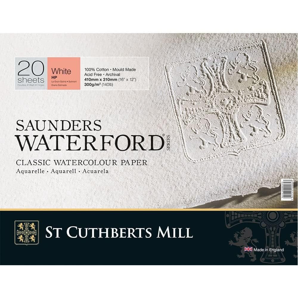 St Cuthberts Saunders Waterford Hot Pressed Block White 300gsm 410 x 310mm, 20 Sheets, Professional Watercolour Paper โ image 1