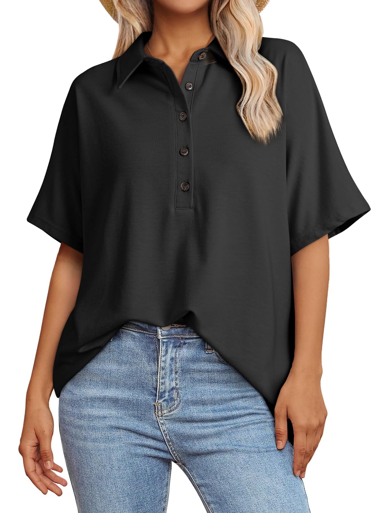 SHEWIN Women's Summer Casual Short Sleeve Tee - Loose Fit T-Shirt, Blue, Large - View #7