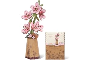 ROBOTIME 3D Puzzle Sakura TW101, DIY Wooden Flower Craft, Artificial Flowers Model Kit to Assemble for Adults, Home Decoratio