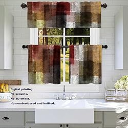 Batmerry Brown Art Oil Tier Curtains,Red Painting