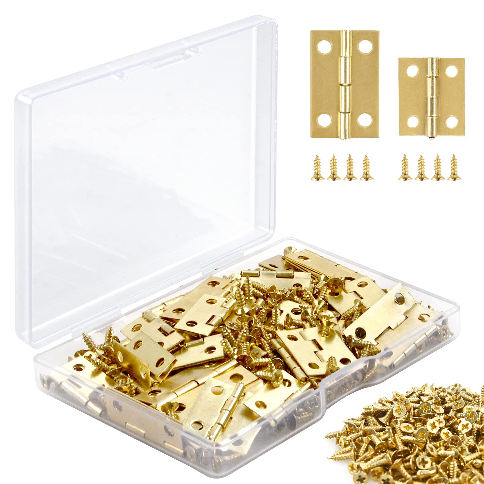CVIUYO 60 Pack Small Hinges, Retro Gold Mini for Jewelry Box, Wooden Crafts, Cabinet Door, Box with 260 Pcs 0.7 Inch Replacement Screws