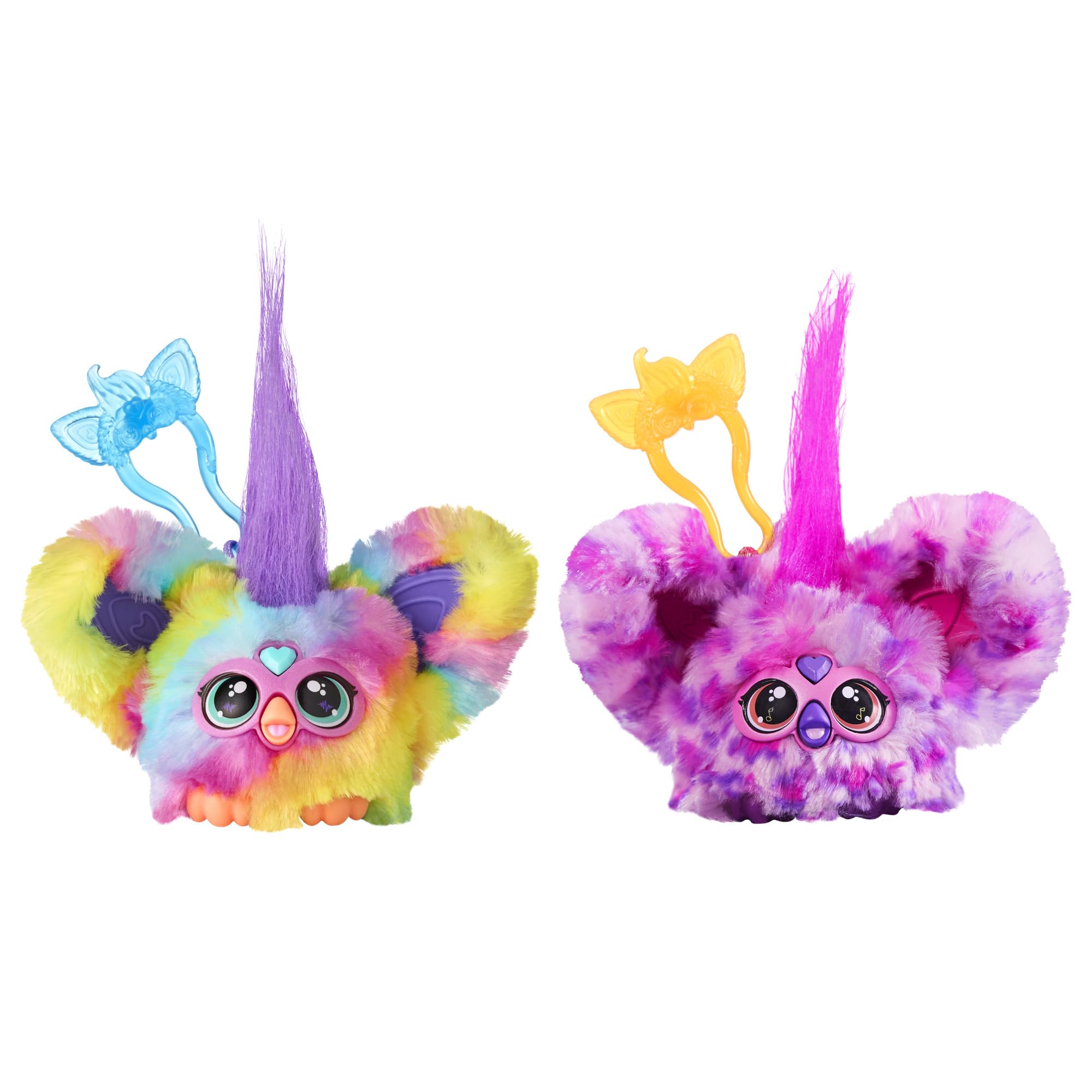 Furby Furblets 2-Pack, Mini Friends Ray-Vee & Hip-Bop, 45+ Sounds Each, Music & Furbish Phrases, Electronic Plush Toys, Rainbow & Pink/Purple, Ages 6+ (Amazon Exclusive)