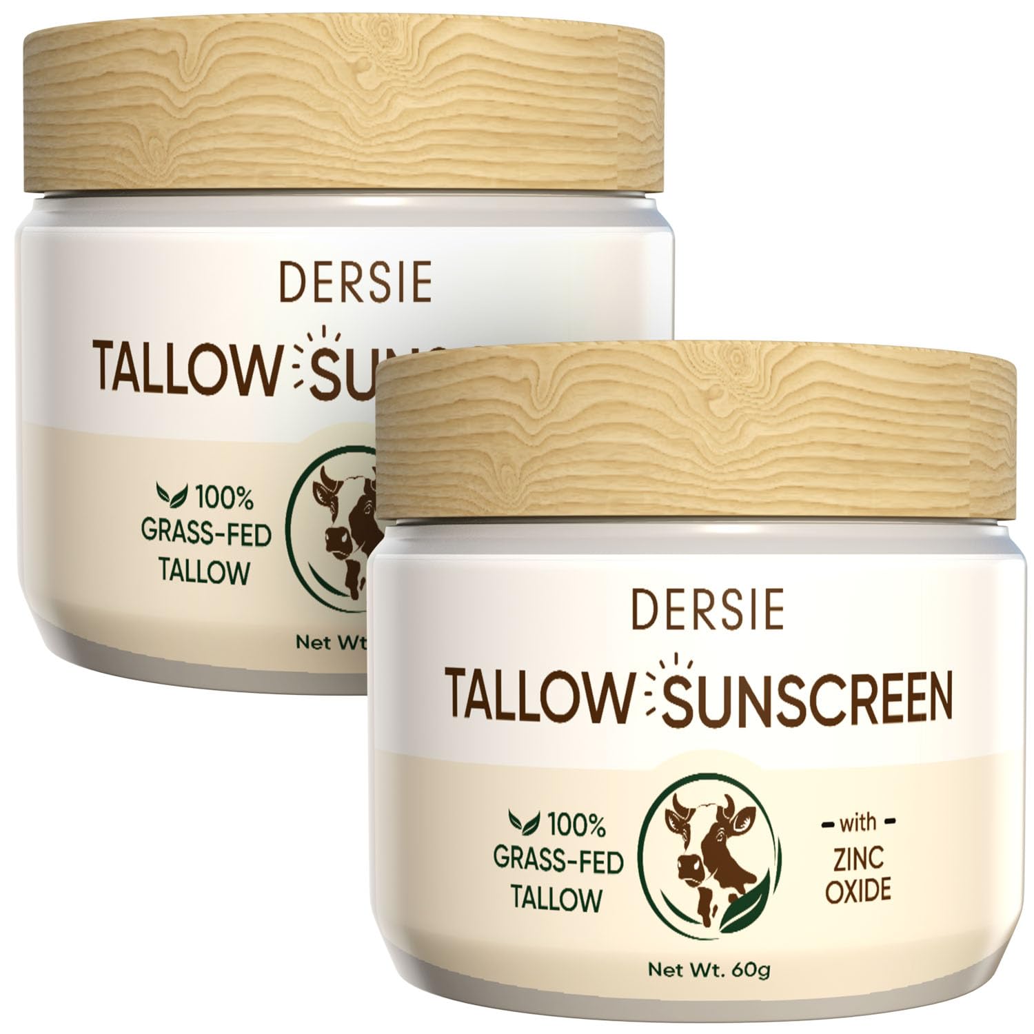 Photo 1 of (Pack of 2) Organic Beef Tallow Sunscreen SPF 30: Instant Sun Protection with 100% Grass Fed Tallow and Zinc Oxide - Deep Hydration & Non-Greasy Formula for Adults and Kids (2.12 oz Each)