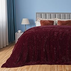 GONAAP Fuzzy Faux Fur Throw Blanket Queen Size Wine