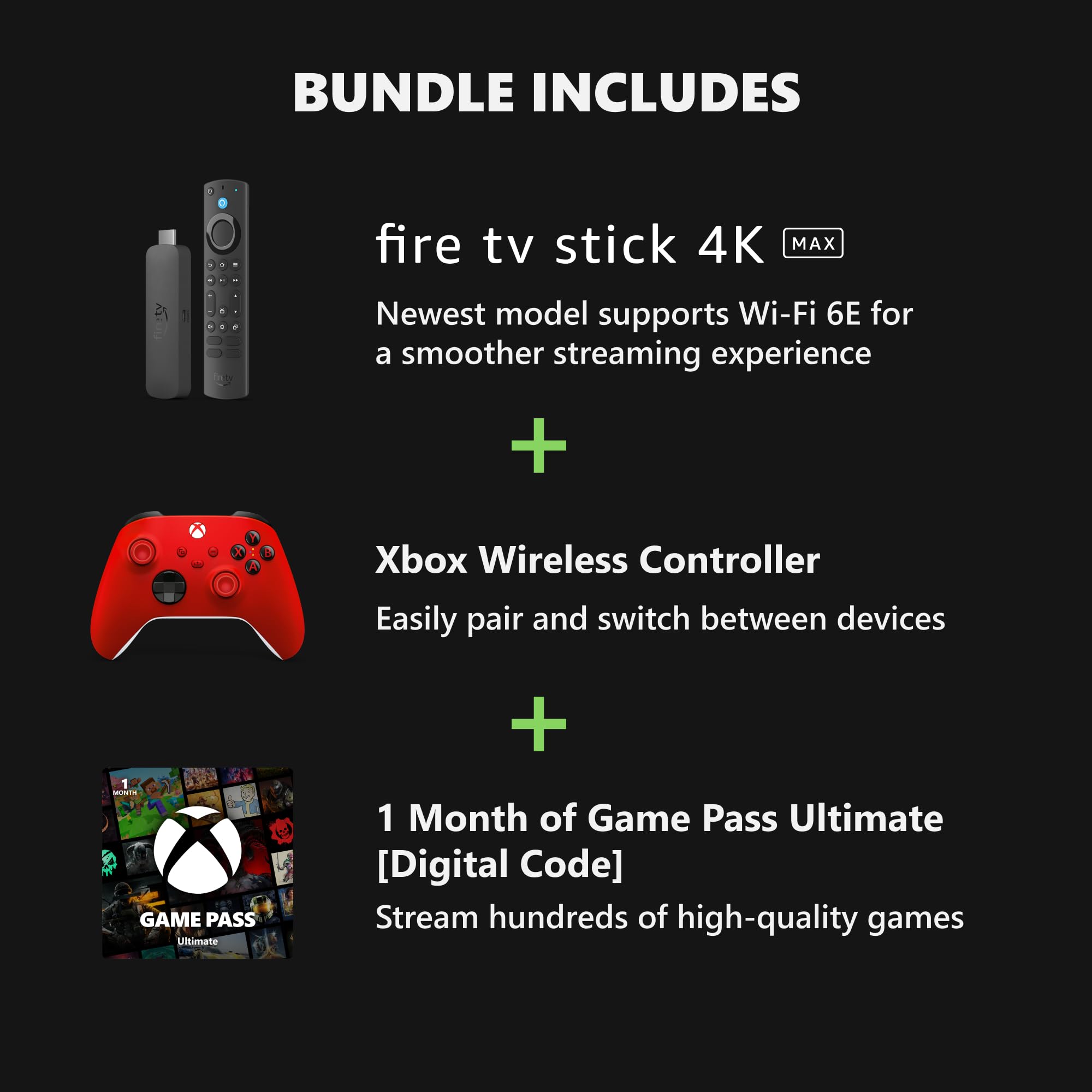 Amazon Fire TV Stick 4K Max, Pulse Red Core Wireless Controller, and 1 Month Game Pass Ultimate Bundle