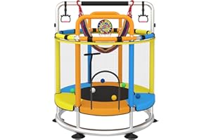 JO BULIDERSHRS Trampoline for Kids, Full Anti-Rust 440lbs Anti-Rollover Round Bottom Toddler Trampoline, T-handrail Adjustable Baby Toddler Trampolines Dart Board