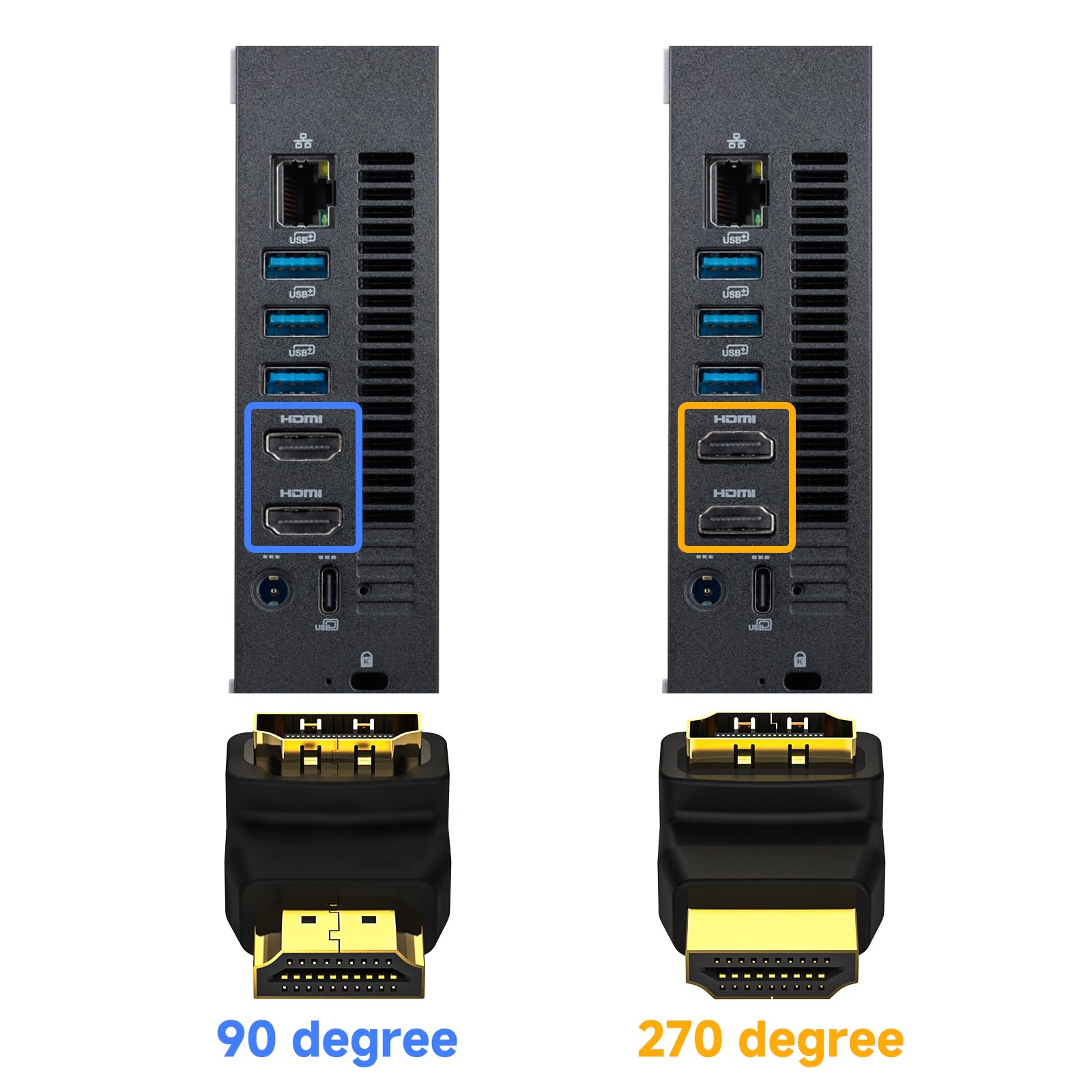 VCE HDMI 90 and 270 Degree Adapter 6-Pack, Right Angle HDMI Adapter Male to Female L-Shape Connector with 4K@60Hz, 3D for TV Stick, HDTV, PC