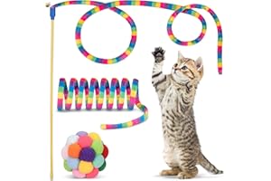 Retro Shaw Cat Toys, Cat Wand Teaser Toys Cat Fuzzy Balls with Bell Inside and Cat Springs, Interactive Cat Toys for Indoor Cats Kittens Kitty, 3 Pack