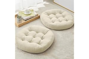 Quilmfoam Meditation Floor Pillow Cushions for Adults Kids Set of 2, Large Round Double-Side Corduroy Floor Pillows Seat Cushion, for Yoga Living Room Tatami Home Decor, Beige, 22 Inch