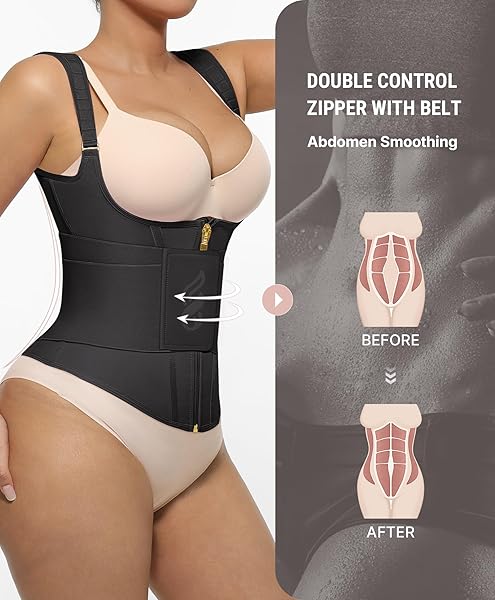 FEELINGIRL WAIST TRAINER FOR WOMEN TUMMY CONTROL WORKOUT HOURGLASS VEST WAIST CINCHER WITH ADJUSTABLE SHOULDER STRAP BLACK M