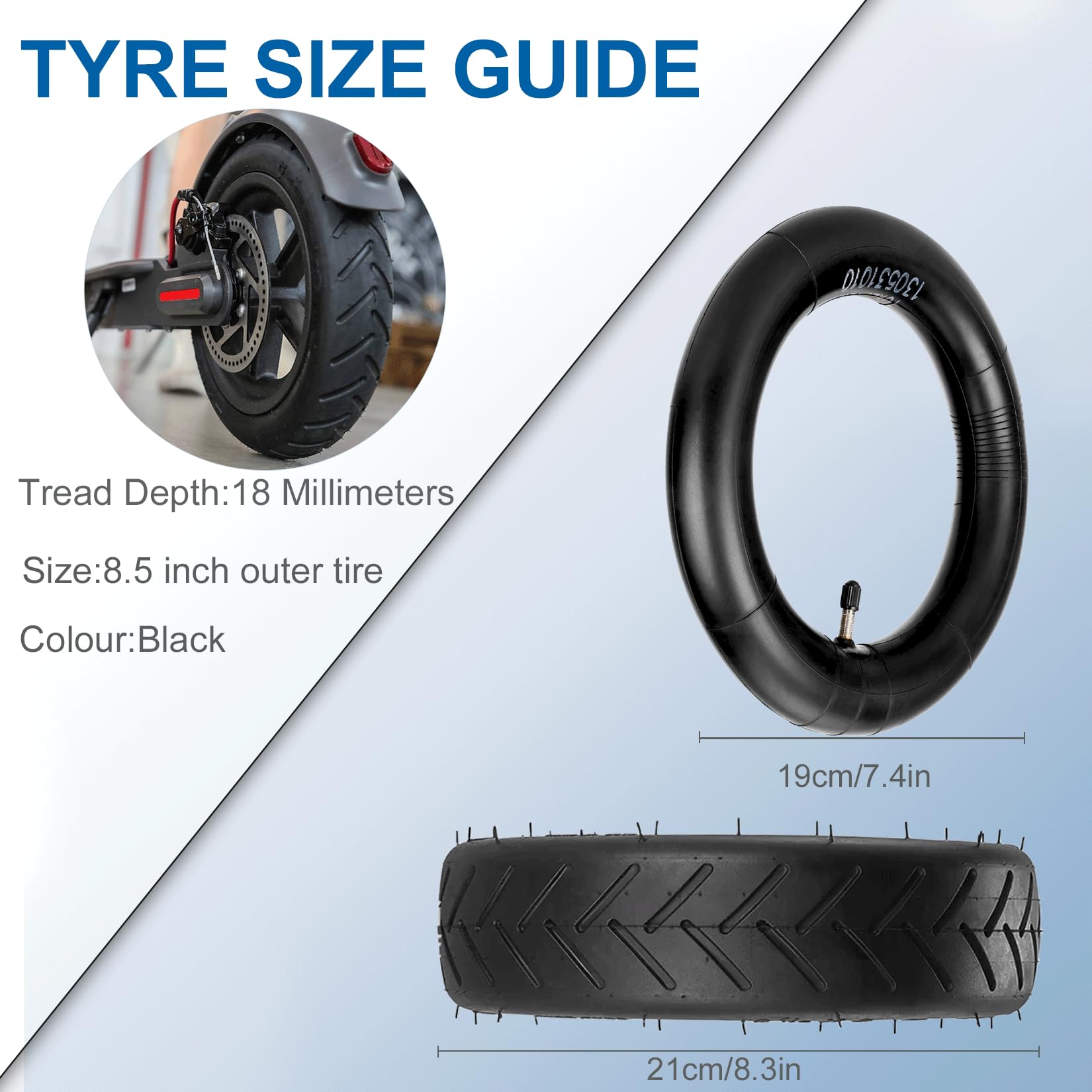 GLDYTIMES 8.5 Inch Scooter Tire, 50/75-6.1 Inner Tube Tire for Gotrax GXL V2 XR Apex XL Rival Hiboy S2 Hover 1 iScooter Electric Scooter Replacement Wheels, 8.5 '' 8 1/2x2 Front Rear Pneumatic Tyre