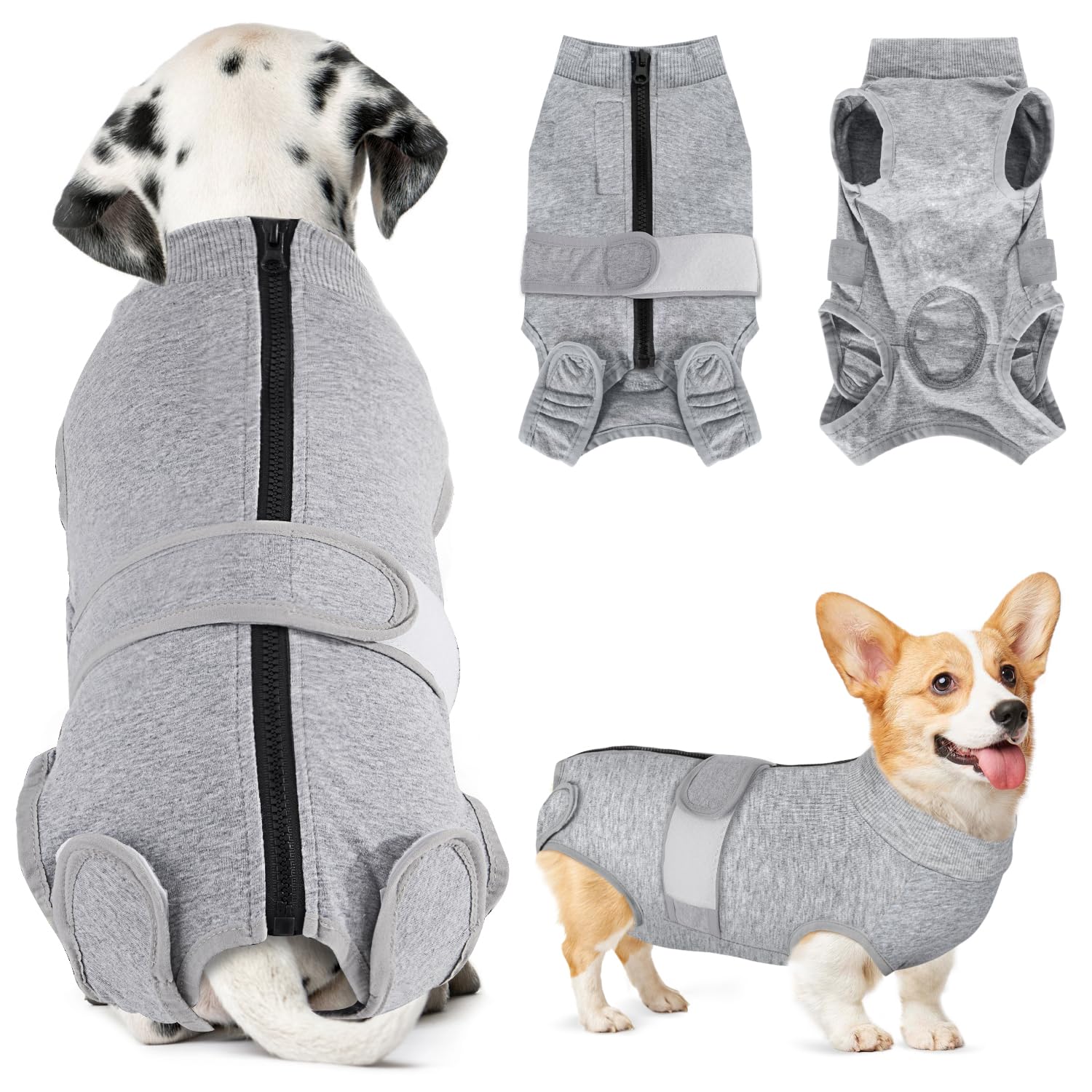 Eyein Dog Surgery Recovery Suit, Female Male Dog Surgical Bodysuit Abdominal Wounds Protector, Stop Licking Spay Shirt After Surgery Onesie with Zipper, Pet Cone E-Collar Alternative(XS)