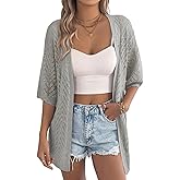EVALESS Women's Crochet Knit Cardigan Sweaters Short Sleeve Open Front Kimonos Boho Cardigans Tops Lightweight Vacation