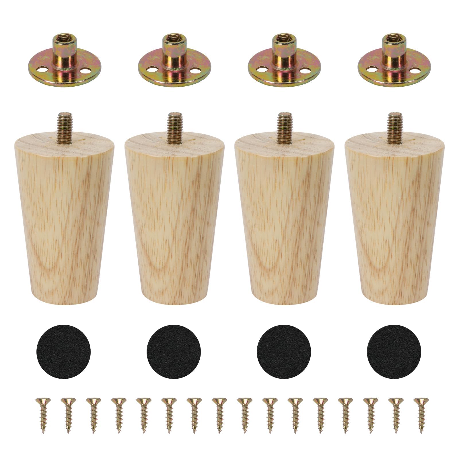 Zythrem Wooden Furniture Legs 8cm/3 inch Wooden Sofa Legs Bed Leg Set of 4 Chair Leg Table Cabinet Leg Replacement Furniture Feet Mounting Plates Screws Protection Pad for Sofa Couch Bed TV Stand