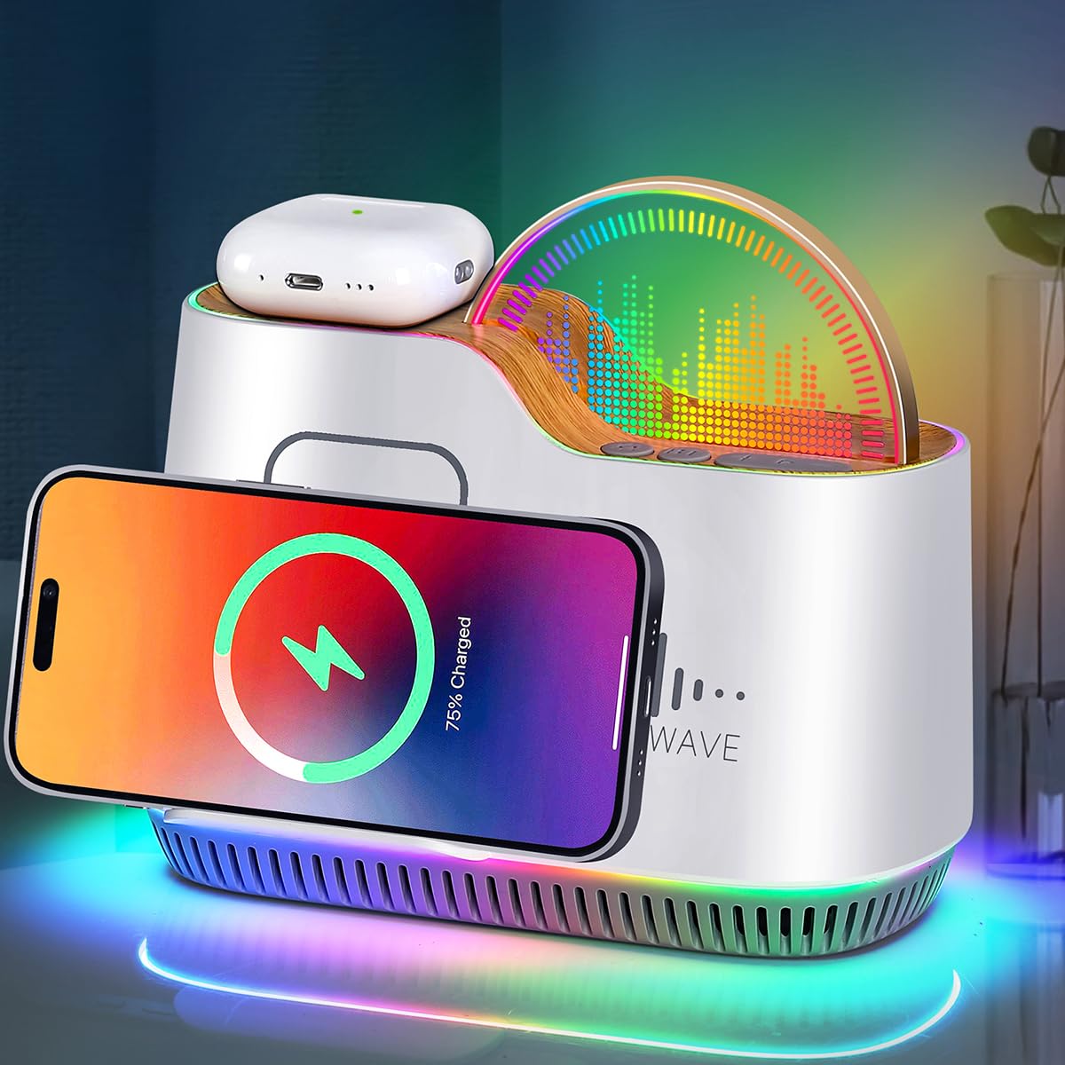 Photo 1 of ** SOLD AS IS NO REFUND/RETURN** SEE COMMENTS!
AUYLE Bluetooth Speaker with Lights Rechargeable Table Night Light 15W Wireless Charging Station, Phone Holder, Ambiance Lamp Color Changing sync with Music, Gifts for Girls Boys Women Men Gifts