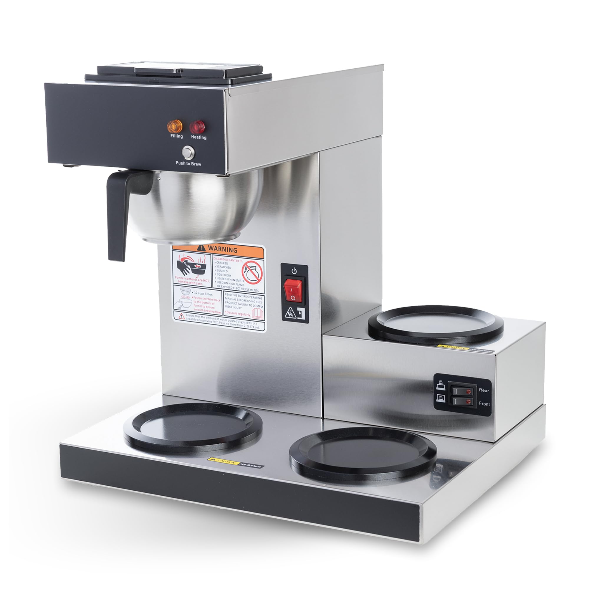 SYBO 12-Cup Commercial Pour Over Coffee Maker with 3 Warmers