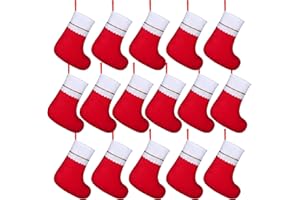 ANVAVO 16 Pack Christmas Stockings Red Felt Xmas Fireplace Hanging Stockings 15 Inches Christmas Holiday Stockings for Family Holiday Xmas Party Decorations