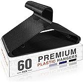 HOUSE DAY Black Plastic Hangers 60 Pack, Clothes Hangers with Non Slip Hooks, Durable & Space Saving Coat Hanger, Light-Weight Clothing Hanger, Perfect Closet Organizer for Everyday Use