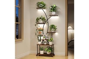 LotFun Plant Stand Indoor with Grow Lights, 8-Tiered Large Metal Plant Shelf with Wheels and Feet Pad, 60" Tall Plant Stand for Plants Multiple, X-Shaped Display Rack Flower Holder for Living Room