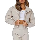 Gihuo Women' s Cropped Puffer Jacket Padded Long Sleeve Bubble Coats Winter Warm Puffy Outerwear